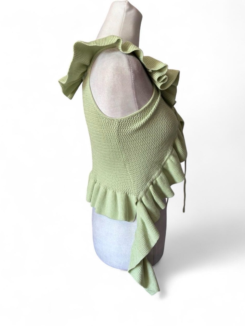 Peppermayo Bowen Mint Ruffle Tie Front Off Shoulder Knit Top size XS/S - Picture 4 of 9